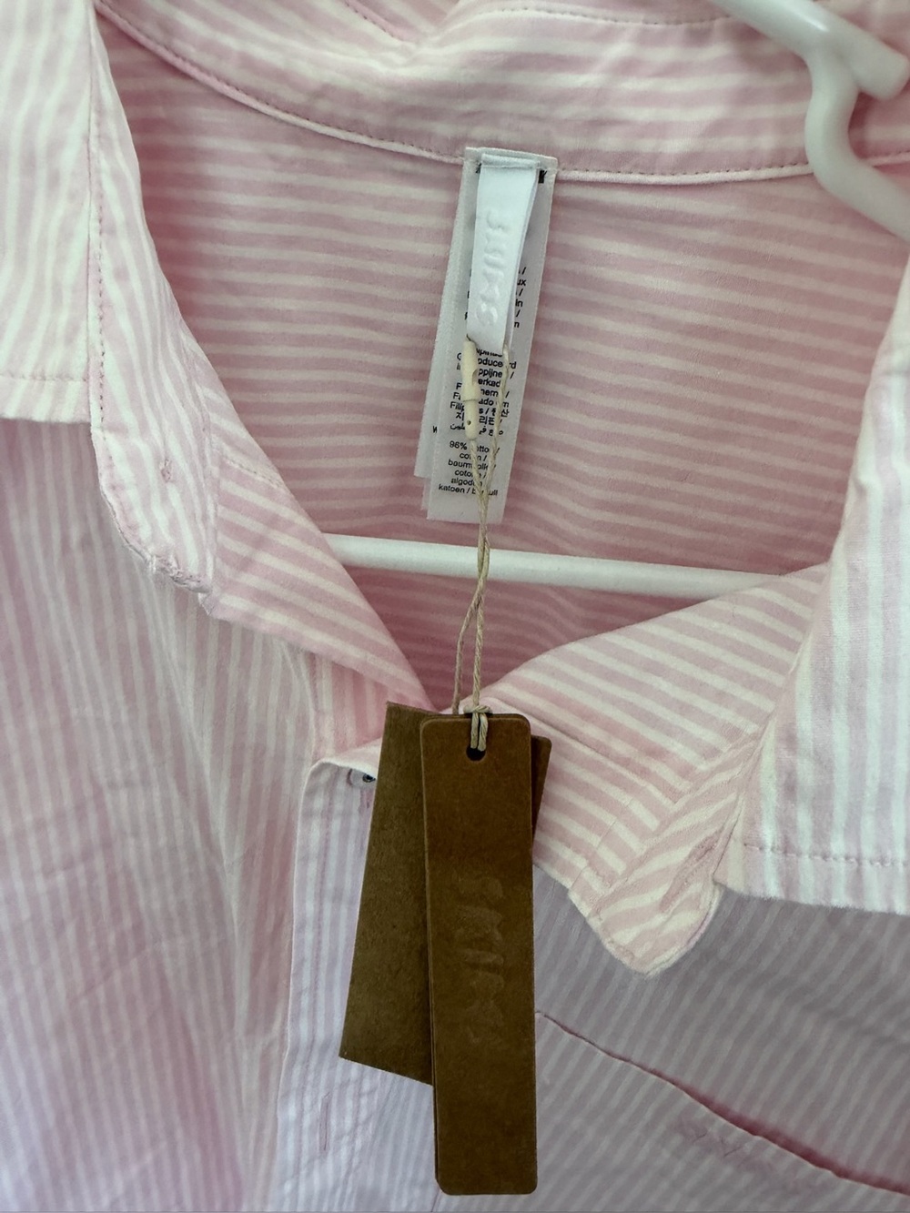 SKIMS Light Pink & White Striped Men's Button-Down Shirt